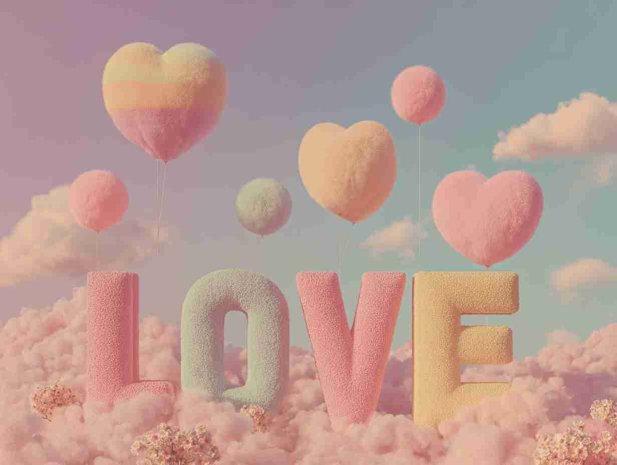 Pastel LOVE with heart balloons